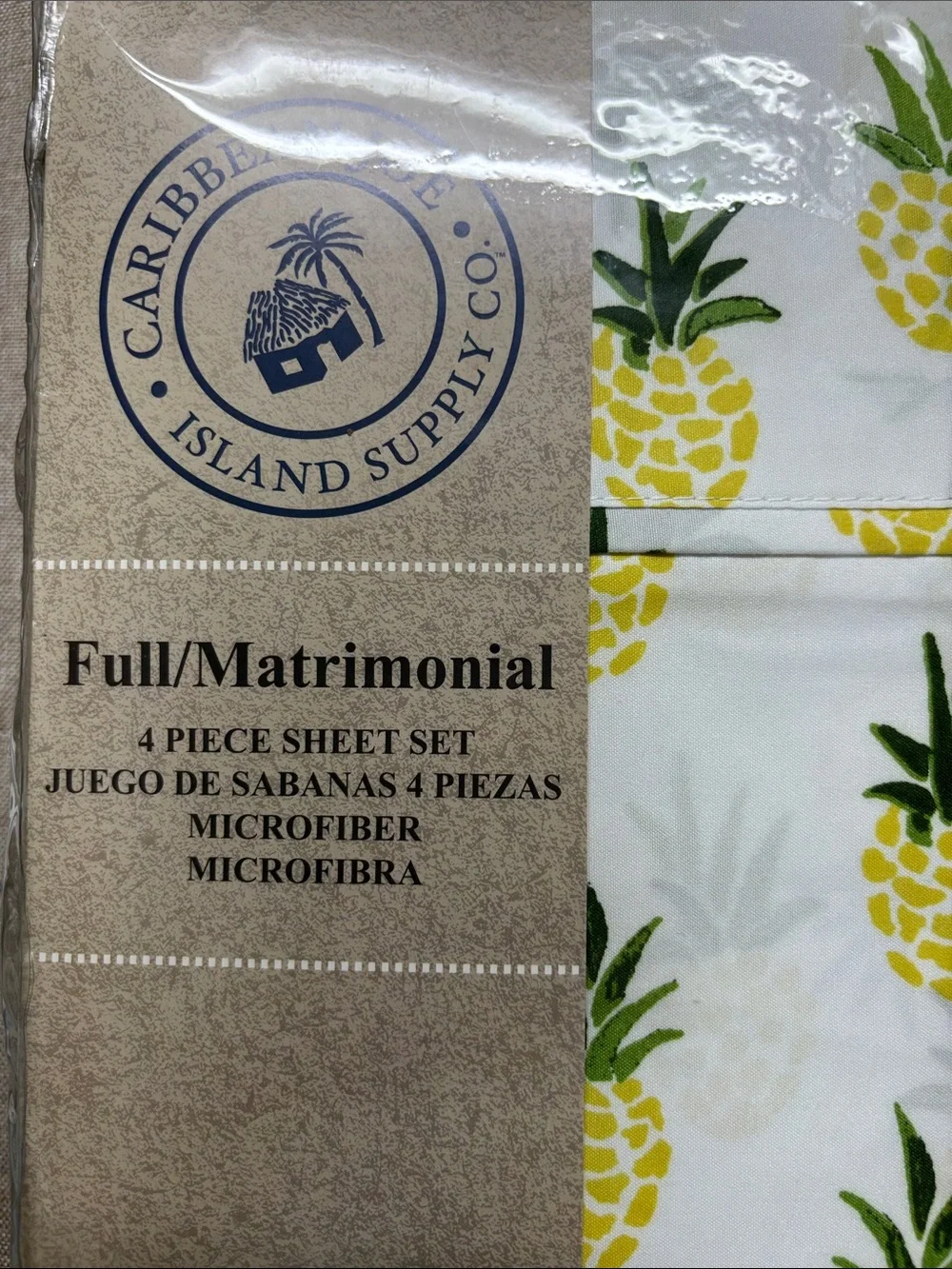 Caribbean Joe Pineapple Pattern Full Sheet Set - White, Yellow & Green